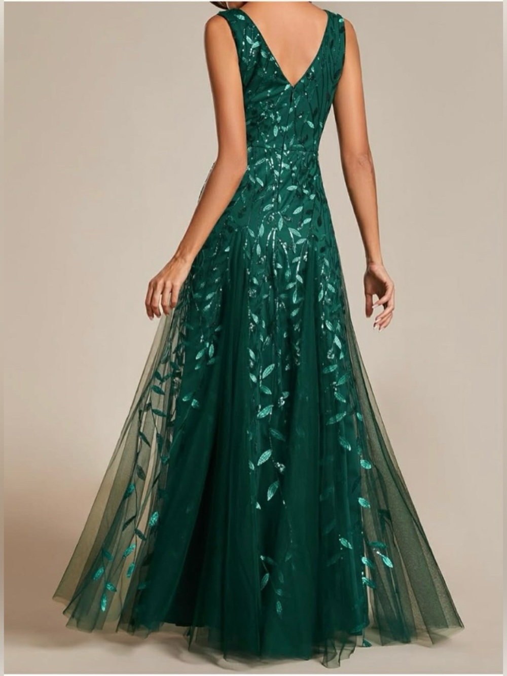 Ever Pretty Emerald Green V-Neck Sequin Leaf Maxi Dress Size 12 NWT - Picture 3 of 14